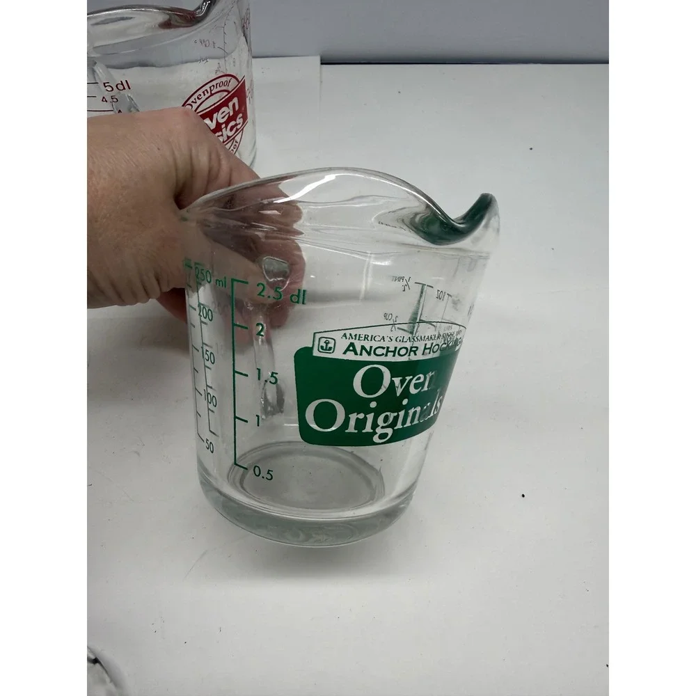 Anchor Hocking Oven Basics Glass Measuring Cup Lot 5pc Assorted Sizes Clear Red
